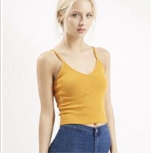 TOPSHOP Crop V-neck ribbed cami mustard yellow tank top size 6